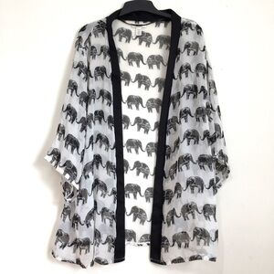 Mudd novelty black white elephant print Open Front Sheer Cardigan Kimono
